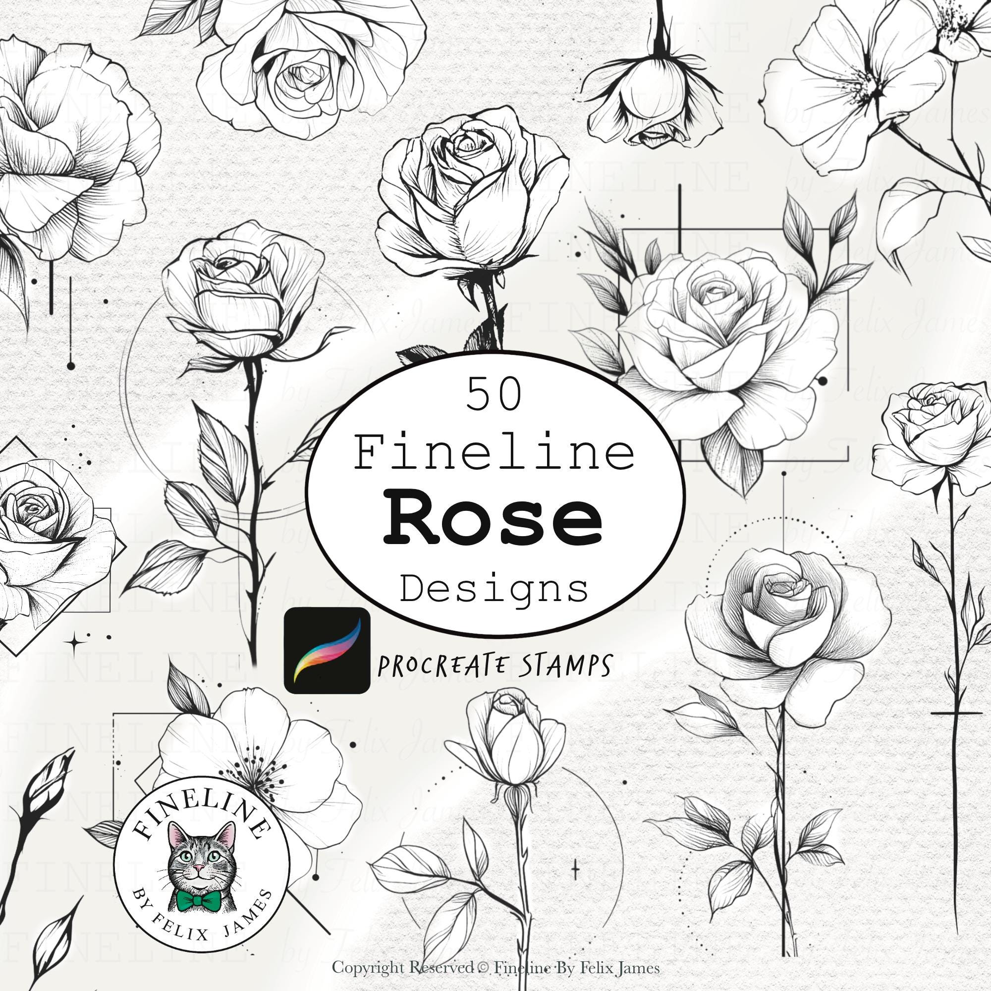 50 Fineline Rose Procreate Stamps: Tattoo Flash (digital Download) - Etsy