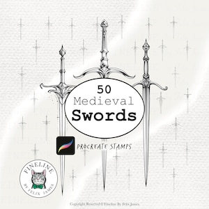 Sword Designs | Fineline Tattoo Flash | Procreate Brushes | Fine Line Stamps |  TattooFlash | Renaissance | Goth
