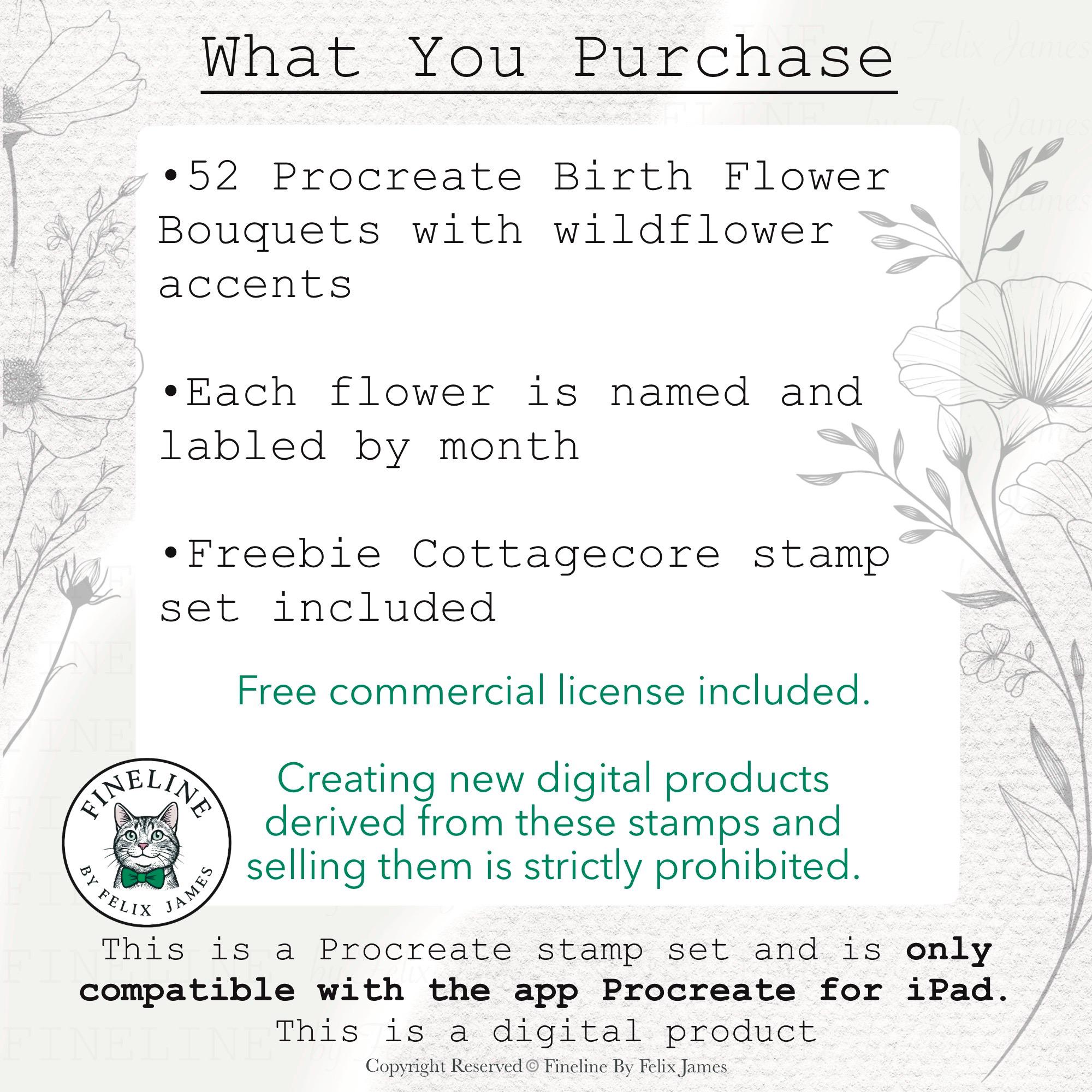 Birth Flower Bouquet Procreate Stamps | Floral Tattoo Designs (digital ...
