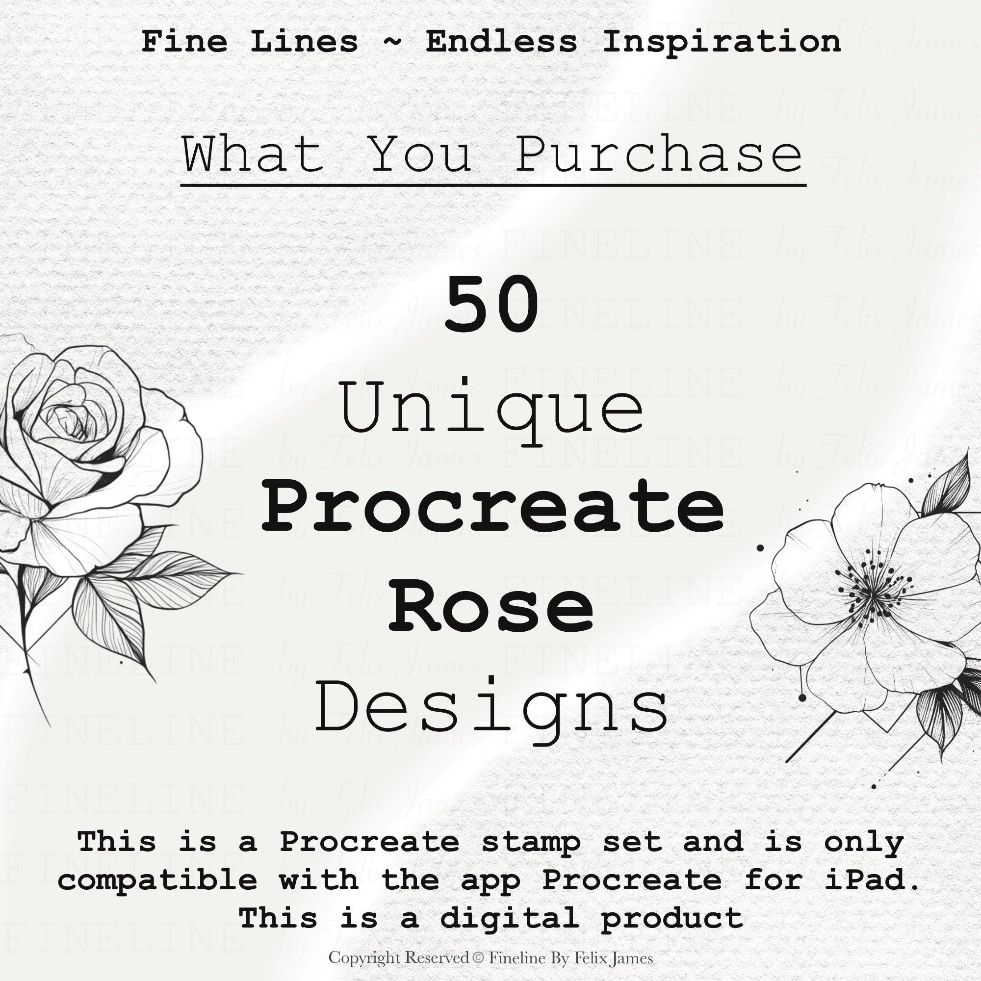 50 Fineline Rose Procreate Stamps: Tattoo Flash (digital Download) - Etsy