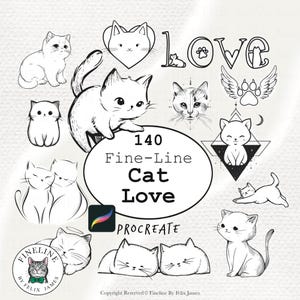 140 Procreate Brushes: Cat Lover, Stamp Designs, Pet Memorial (Digital Download)