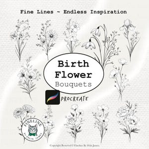誕生花ブーケ Procreate スタンプ | 花のタトゥーデザイン（デジタルダウンロード）