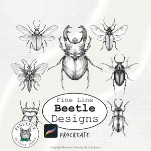 Conjunto de pinceles para Procreate: TattooFlash, Insect Beetle, Fineline Designs, Fineline Stamps (Descarga digital)