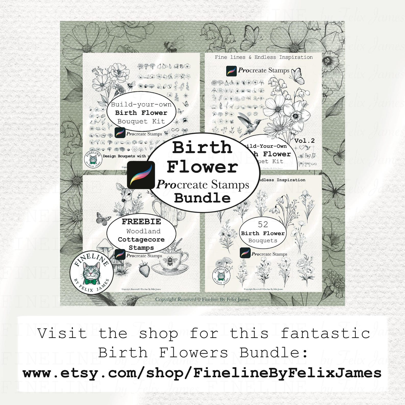 Birth Flower Bouquet Procreate Stamps | Floral Tattoo Designs (digital ...
