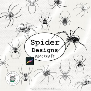 Procreate Brushset: Fineline Designs, Spider TattooFlash, Fine Line Stamps (Digital Download)
