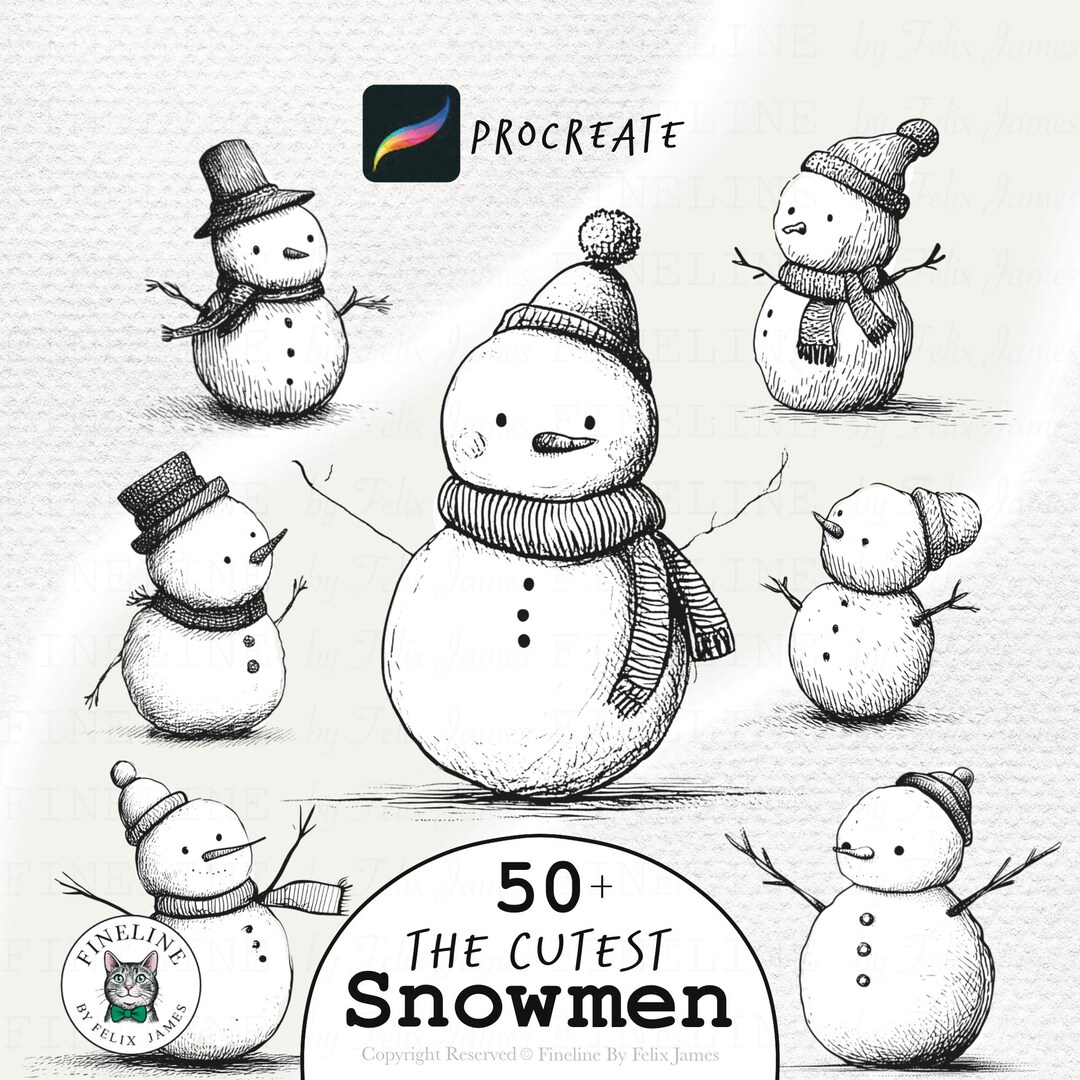 Snowman Procreate Brushes: 59 Fineline Winter Stamps (digital Download ...