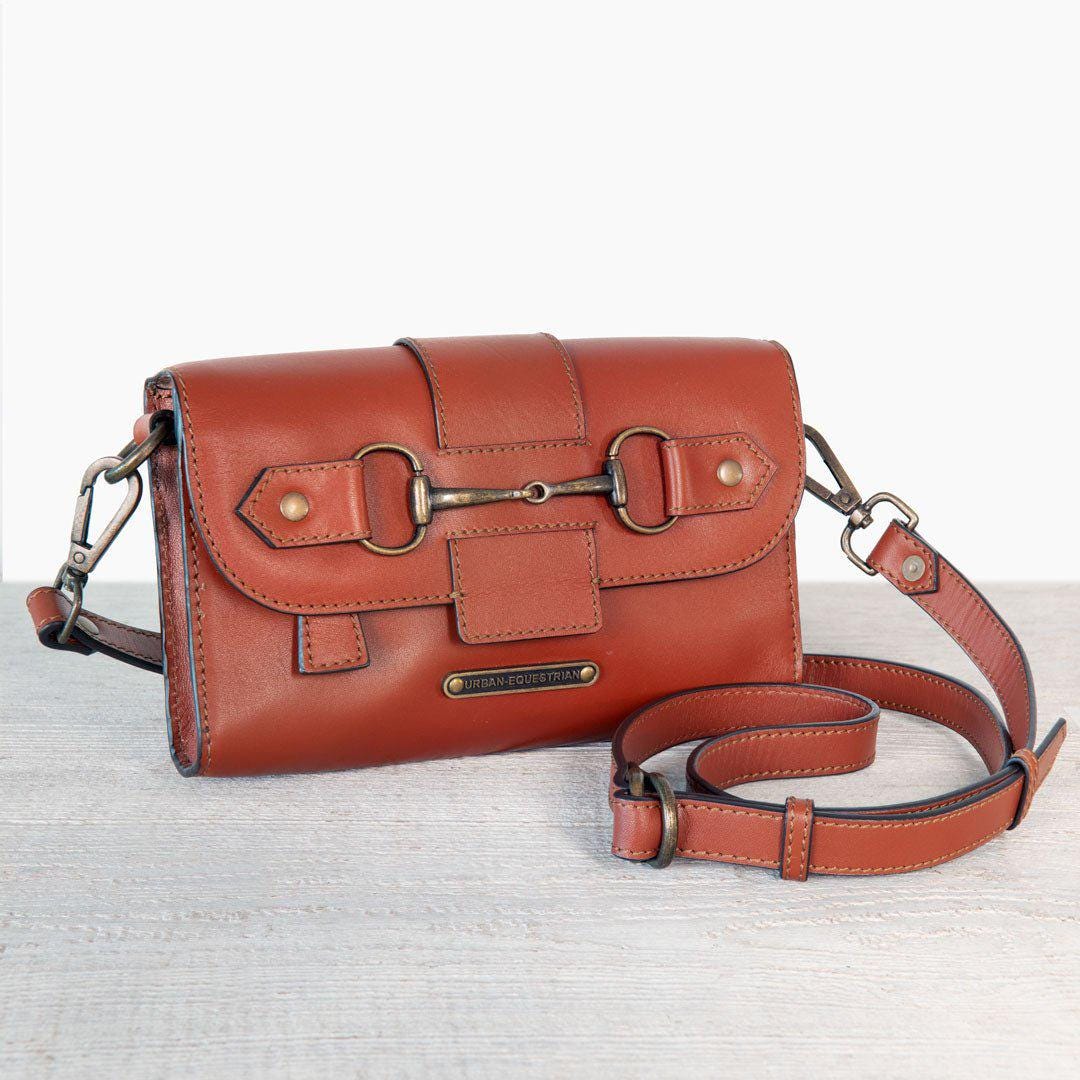 Cognac Italian Leather Horse Bit Crossbody Bag: Equestrian Style