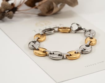 Men’s Two-Tone Stainless Steel Silver & Gold Oval Link Bracelet
