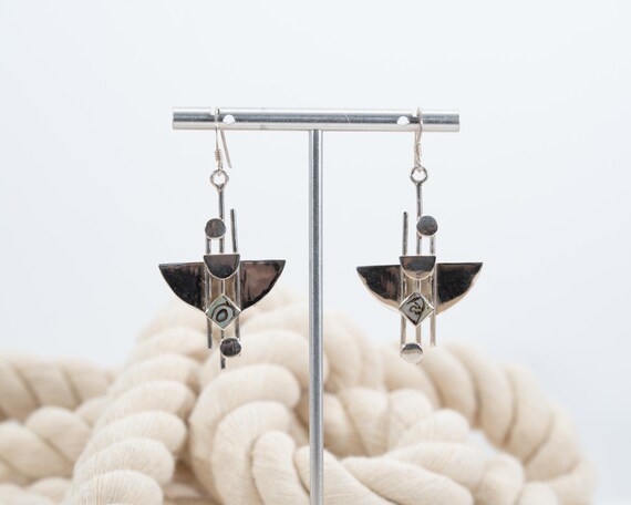 Sterling Silver Abalone Geometric Dangle Earrings… - image 4
