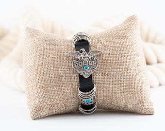 Vintage Police Emblem Leatherette Bracelet – Western Boho Silver Tone Cuff