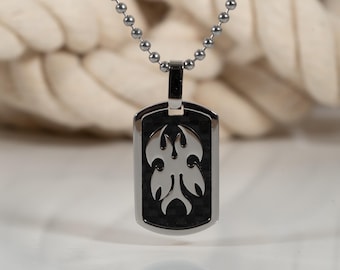 Men’s Stainless Steel Dog Tag Necklace – Black & Silver Tribal Pendant