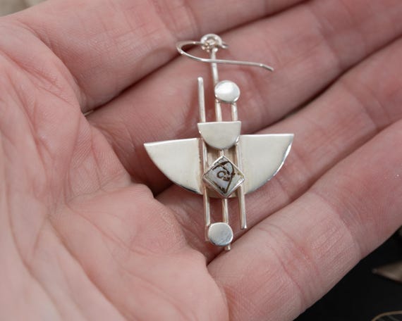 Sterling Silver Abalone Geometric Dangle Earrings… - image 8