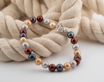 Multi Color Freshwater Pearl Bracelet – Sterling Silver Clasp