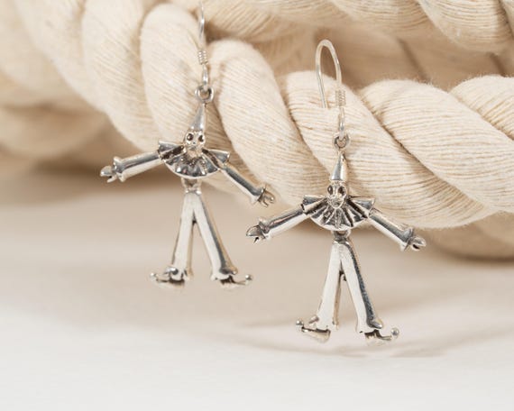 Vintage Sterling Silver Articulated Clown Earrings