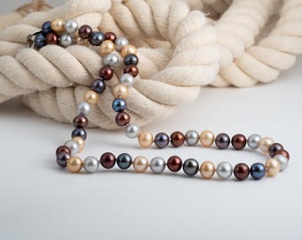 Green, Gold, Burgundy Freshwater Pearl Necklace