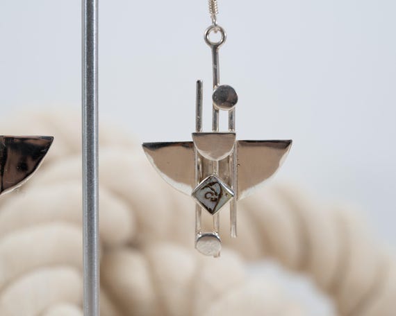 Sterling Silver Abalone Geometric Dangle Earrings… - image 9