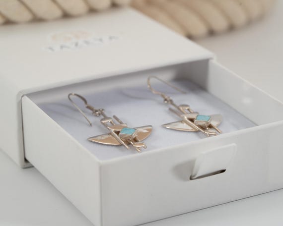 Geometric Turquoise & Silver Statement Earrings –… - image 4