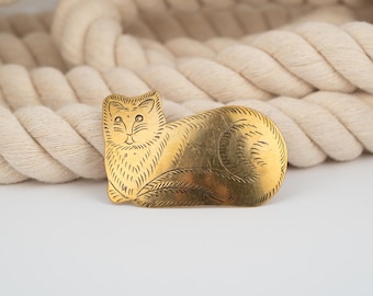 Vintage Cat Brooch – Gold or Silver Finished Tin Kitty Pin
