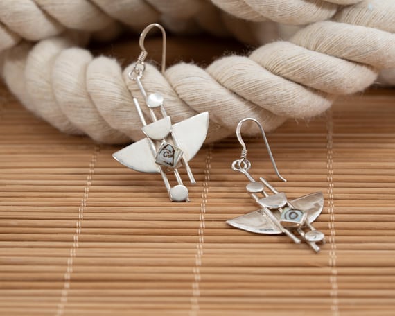 Sterling Silver Abalone Geometric Dangle Earrings… - image 3