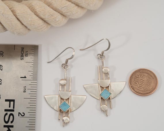 Geometric Turquoise & Silver Statement Earrings –… - image 8