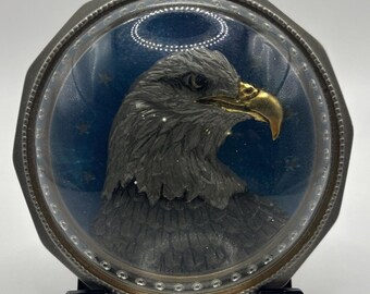 Meadow Mountain Designs: Gold Leaf Pewter Crystal Resolute Eagle Paper Weight 1986 Vintage