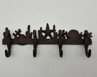 Seahorse 4 Key Rack Nautical Hooks Towel Coat Holder Cast Iron Starfish Coral