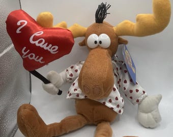 Bullwinkle Soft Sculpture I Love You Valentine Stuffed Animal Toy VINTAGE NEW