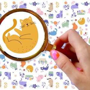Nail Decals (5 sheets) ~ FLONZNAIL Adorable Cute Pastel Cats and Plants Nail Decor Transfer Vintage Styled Stickers ~ FLONZ 101-402