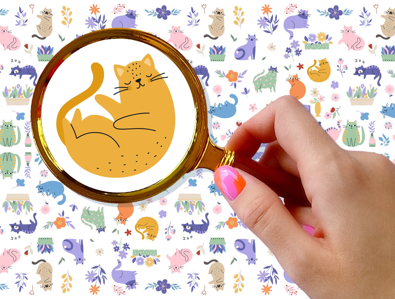 Nail Decals (5 sheets) ~ FLONZNAIL Adorable Cute Pastel Cats and Plants Nail Decor Transfer Vintage Styled Stickers ~ FLONZ 101-402