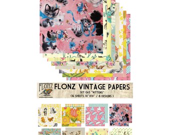 Scrapbooking Craft Paper Pack (24pcs 6"x6") FLONZ 065 Kittens Vintage Cat