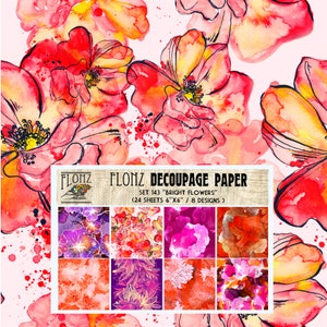 Scrapbooking Bastelpapier Pack (24 Stück 6"x6") FLONZ 'Bright Flowers' Vintage Blumen in leuchtenden Farbtönen 808-143