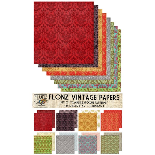 Scrapbooking Craft Paper Pack (24pcs 6"x6") FLONZ 031 Damask Baroque Patterns