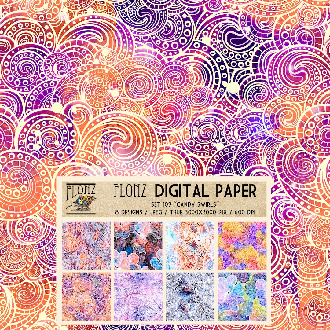 DIGITAL PAPER Set ~ 8 Designs 3000x3000 Pixels 600 Dpi ~ Candy Swirls ...