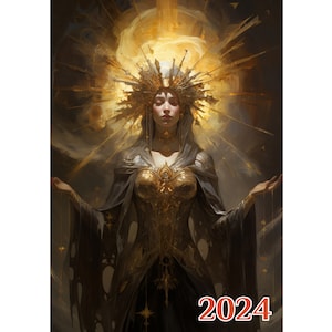 Wall Calendar 2024 ~ Gorgeous Strong Women with Amazing Complex Crowns  ~ Vintage Book Illustration Poster m7-2110