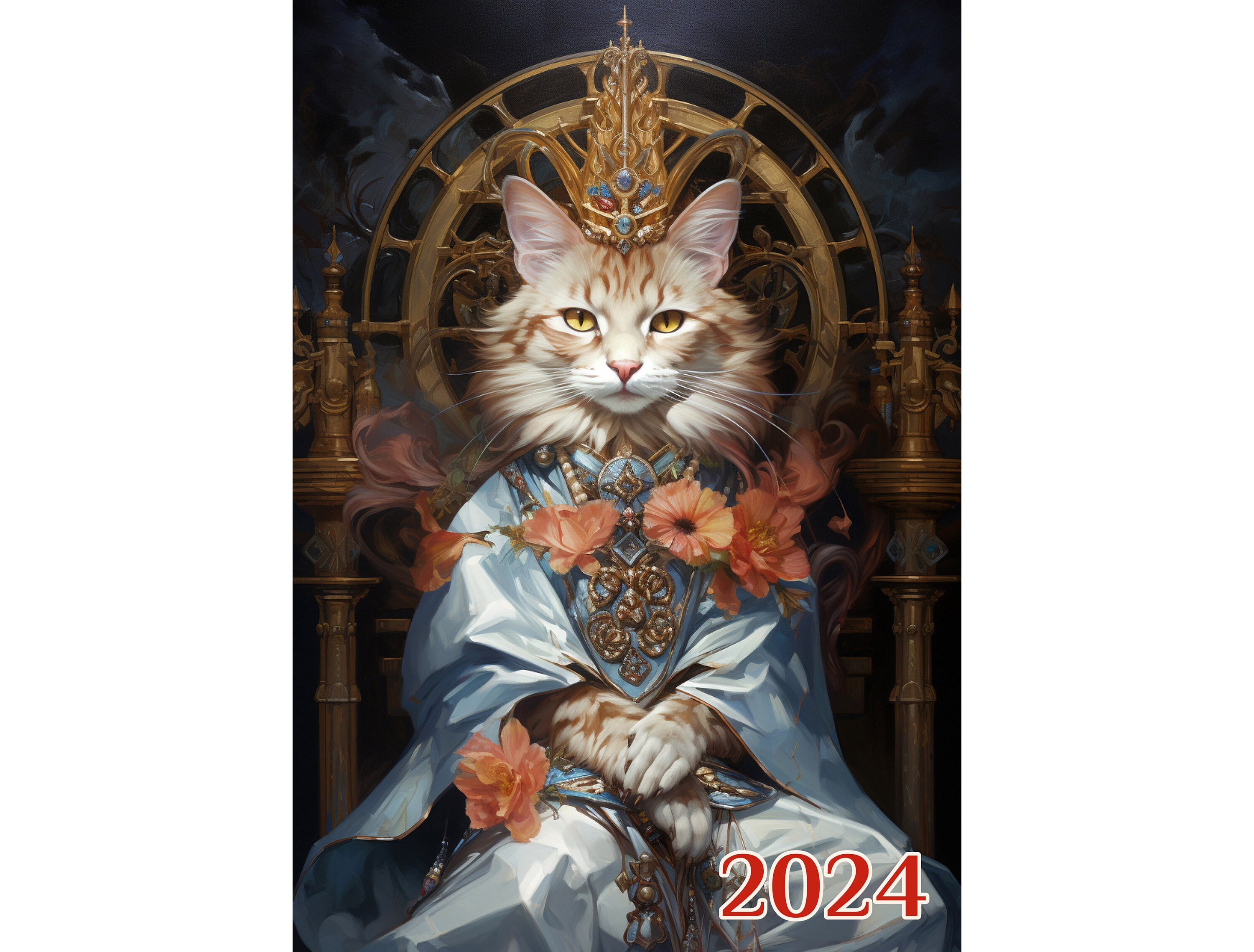 Calendrier mural 2024 Chats mignons habillés en robes de mode roses  fantaisie Affiche d'illustration de livre vintage m7-2116 -  France