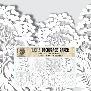 Scrapbooking Bastelpapier Pack (24 Stück 6"x6") FLONZ 'Papierblumen' Vintage Weißes Papier BlumenAusschnitte 808-135