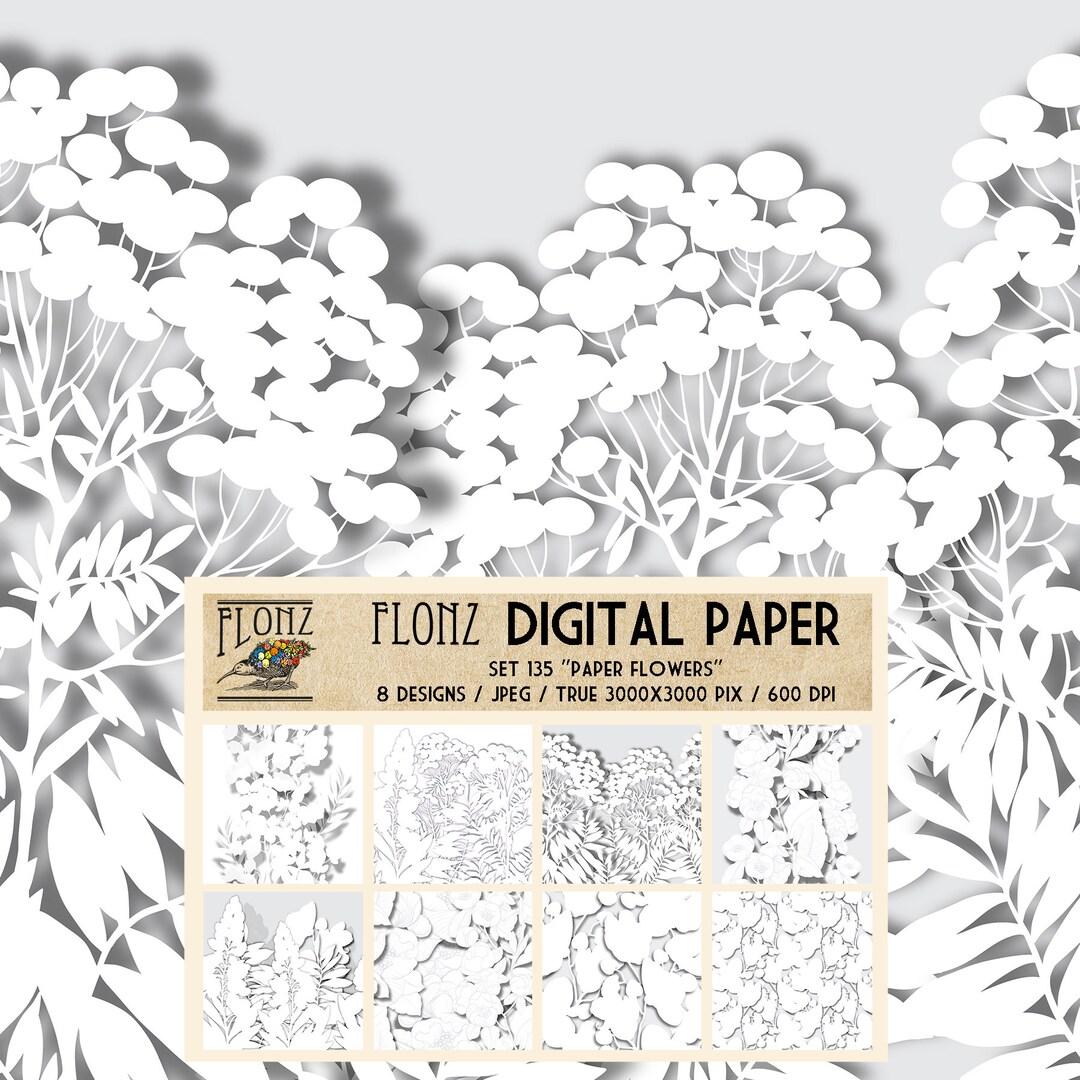 DIGITAL PAPER Set ~ 8 Designs 3000x3000 Pixels 600 Dpi ~ Paper Flowers ...