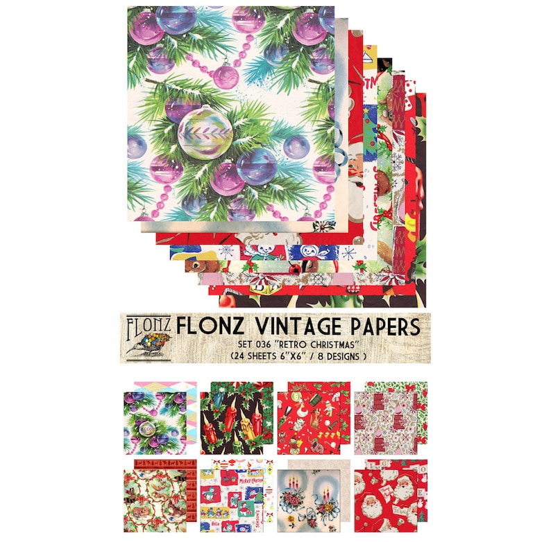 Paper Pack 24sh 15x15cm Bright Christmas FLONZ Vintage Paper for Scrapbooking and Craft