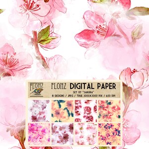 DIGITAL PAPER Set ~ 8 Designs 3000x3000 Pixel 600 dpi ~ Sakura ~ FLONZ Vintage Patterns 117