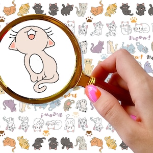 Nail Decals (5 sheets) ~ Cute Little Chibi Cats Nail Decor Transfer Vintage Styled Stickers ~ FLONZ 101-290