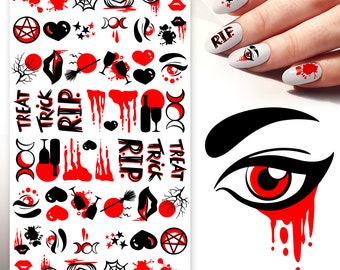 Décalcomanies pour les ongles (5 feuilles) Fête d'Halloween, nuit effrayante et gouttes de sang FLONZ 101-224