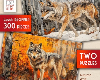 ジグソーパズル 300ピース 2個 ~ 秋のオオカミの肖像 – 森の中の