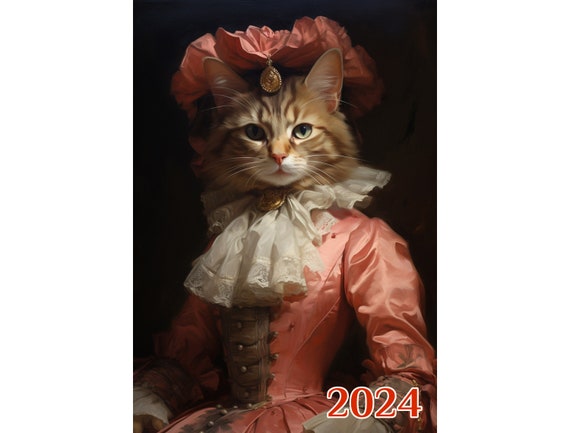 Calendrier Mural Chat 2024, Chats Laids Dans Tableaux Renaissance