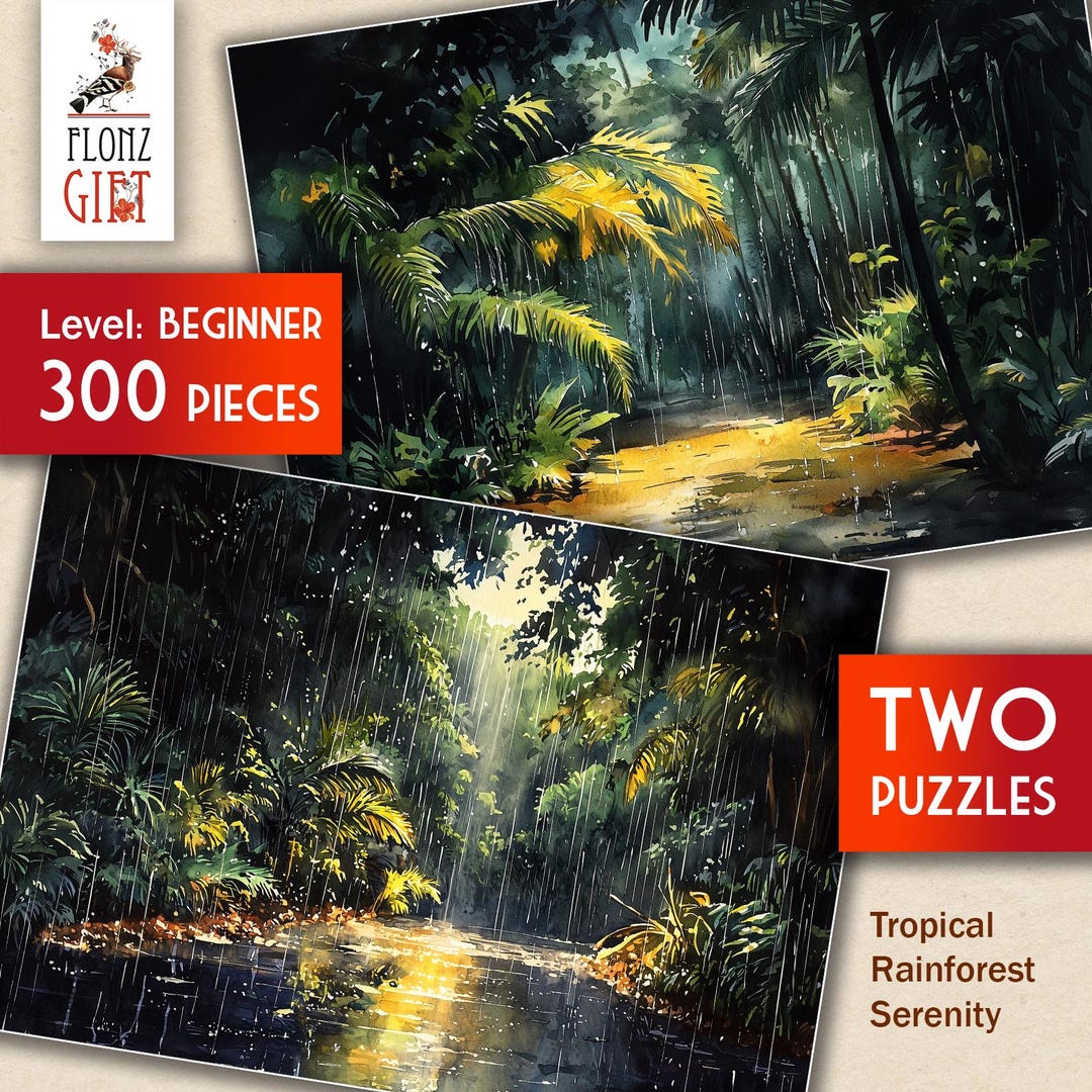 2 X JIGSAW PUZZLES 300pc ~ Tropical Rainforest Serenity – A Lush