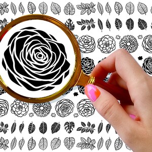 Nail Decals (5 sheets) ~ Elegant Simplistic Black Flowers and Buds Nail Decor Transfer Vintage Styled Stickers ~ FLONZ 101-420