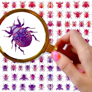 Nail Decals (5 sheets) ~  FLONZNAIL Pink and Blue Brilliant Jewel Colored Bugs Nail Decor Transfer Vintage Styled Stickers ~ FLONZ 101-426