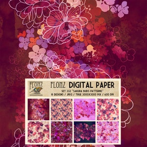 DIGITALES PAPIER Set ~ 8 Designs 3000x3000 Pixel 600 dpi ~ Sakura Buds Patterns ~ FLONZ Vintage Patterns 332