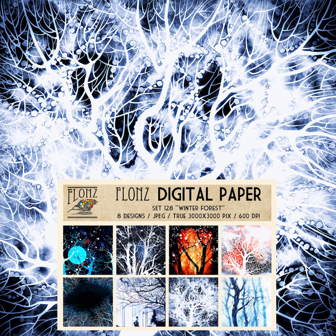 DIGITAL PAPER Set ~ 8 Designs 3000x3000 Pixels 600 Dpi ~ Winter Forest ...