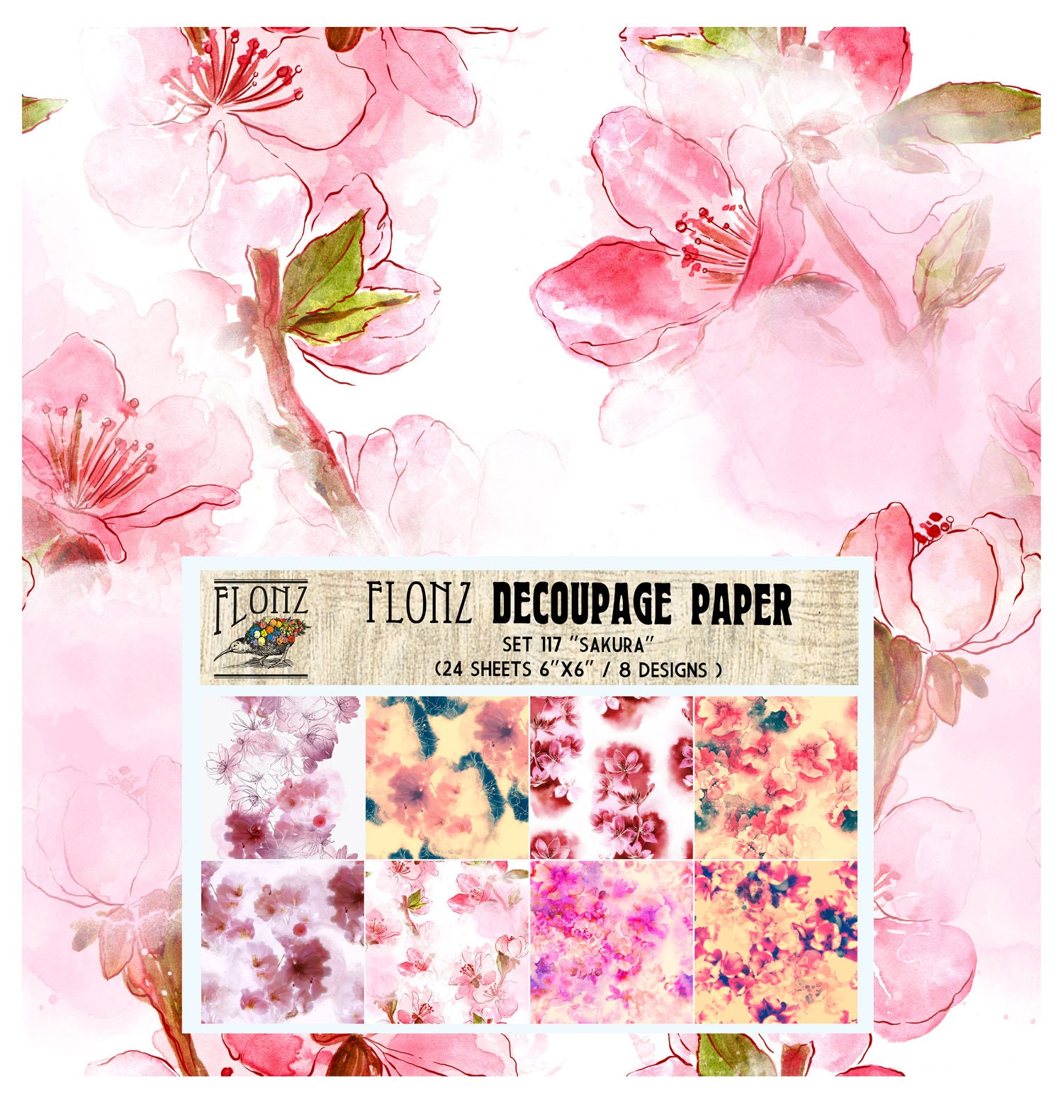 24pcs 6'x6' Pink Roses Scrapbook Paper, Vintage Floral Craft