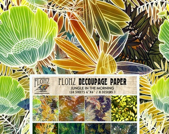 Scrapbooking Craft Paper Pack (24pcs 6"x6") FLONZ 106 'Jungle in the Morning' Vintage Bright Leaves Floral Background